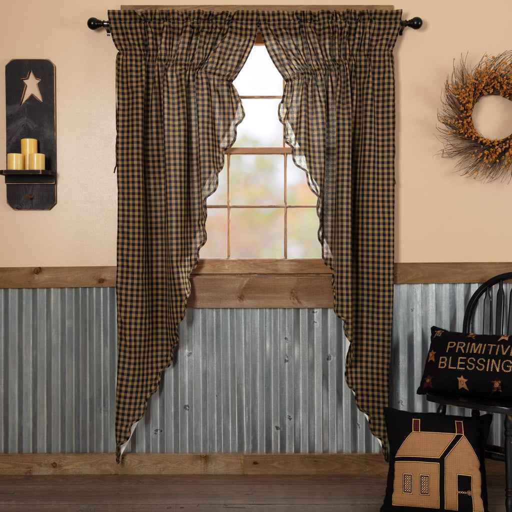 Vhc Brands, Black Check, Cotton, 84X36X18, Scalloped Prairie Long Panel, Set Of 2, Black