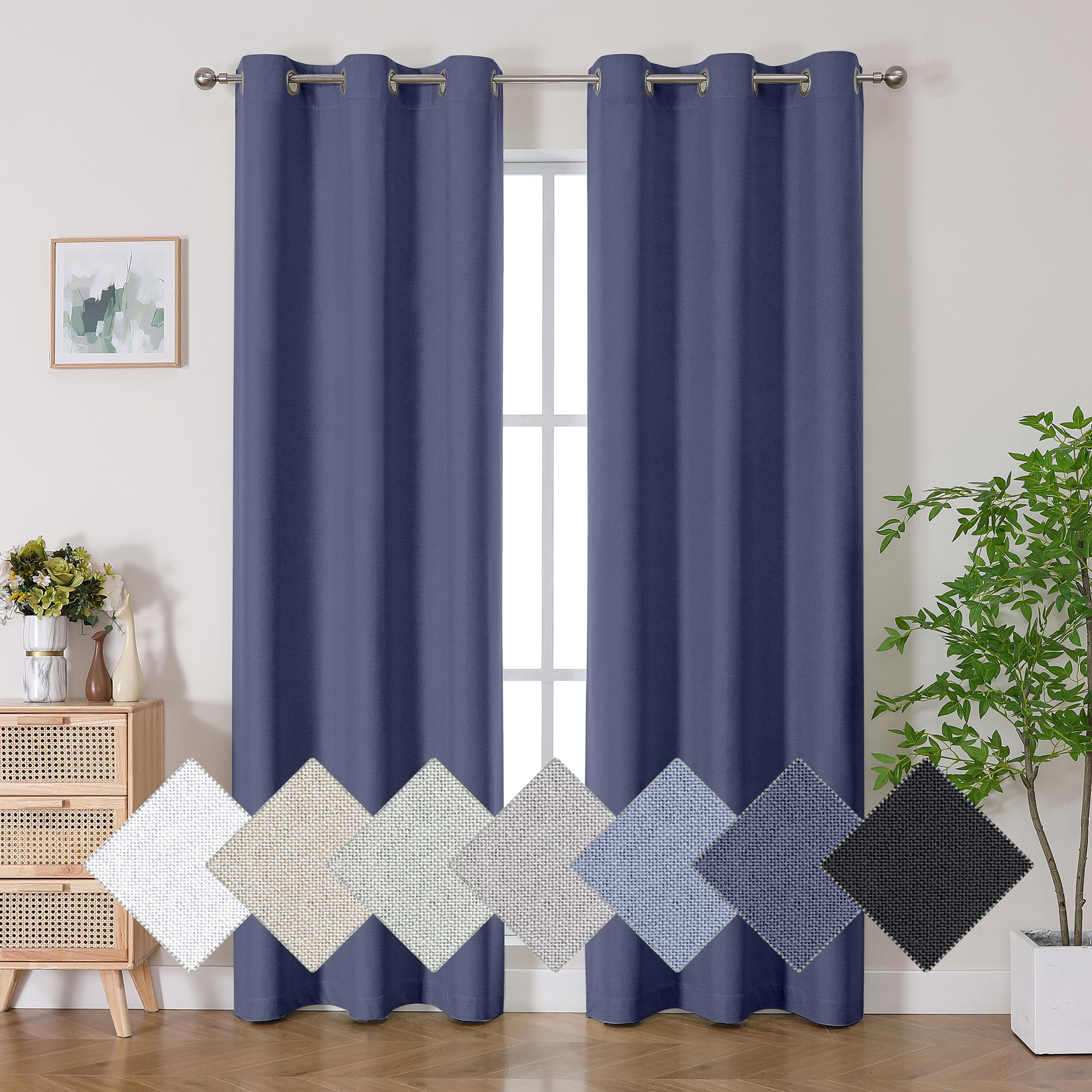 Aiyufneg Indigo Blue 100% Blackout Curtains 84 Inches Long for Bedroom, Morden Textured Drapes for Living Room, Thermal Insulate
