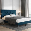 Allewie King Size Bed Frame Upholstered Platform Bed With Adjustable Headboard, Button Tufted, Wood Slat Support, Easy Assembly, Blue