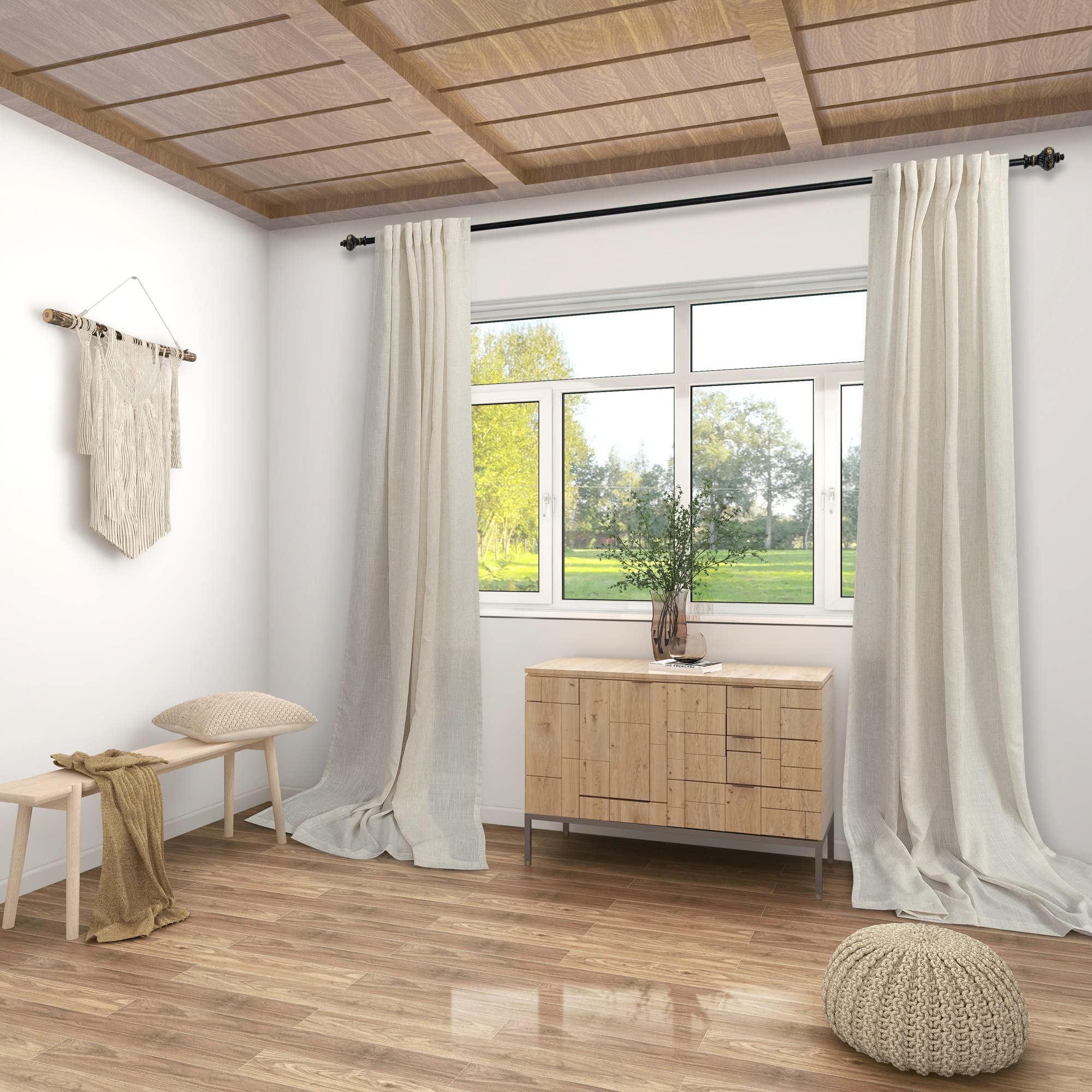 Koufall Tan Beige Back Tab Rod Pocket Linen Sheer Curtains 60 By 108 For Living Room Bedroom