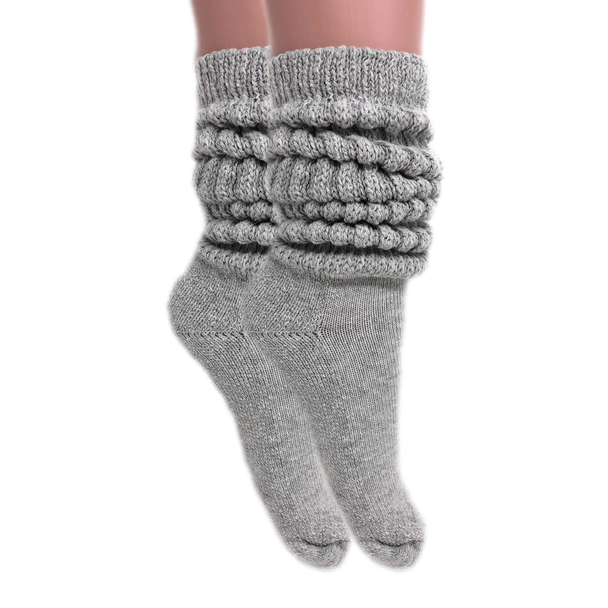 Awsamerican Made Slouch Socks Cotton Scrunch Knee High Extra Long And Heavy Socks (Gray, 2)