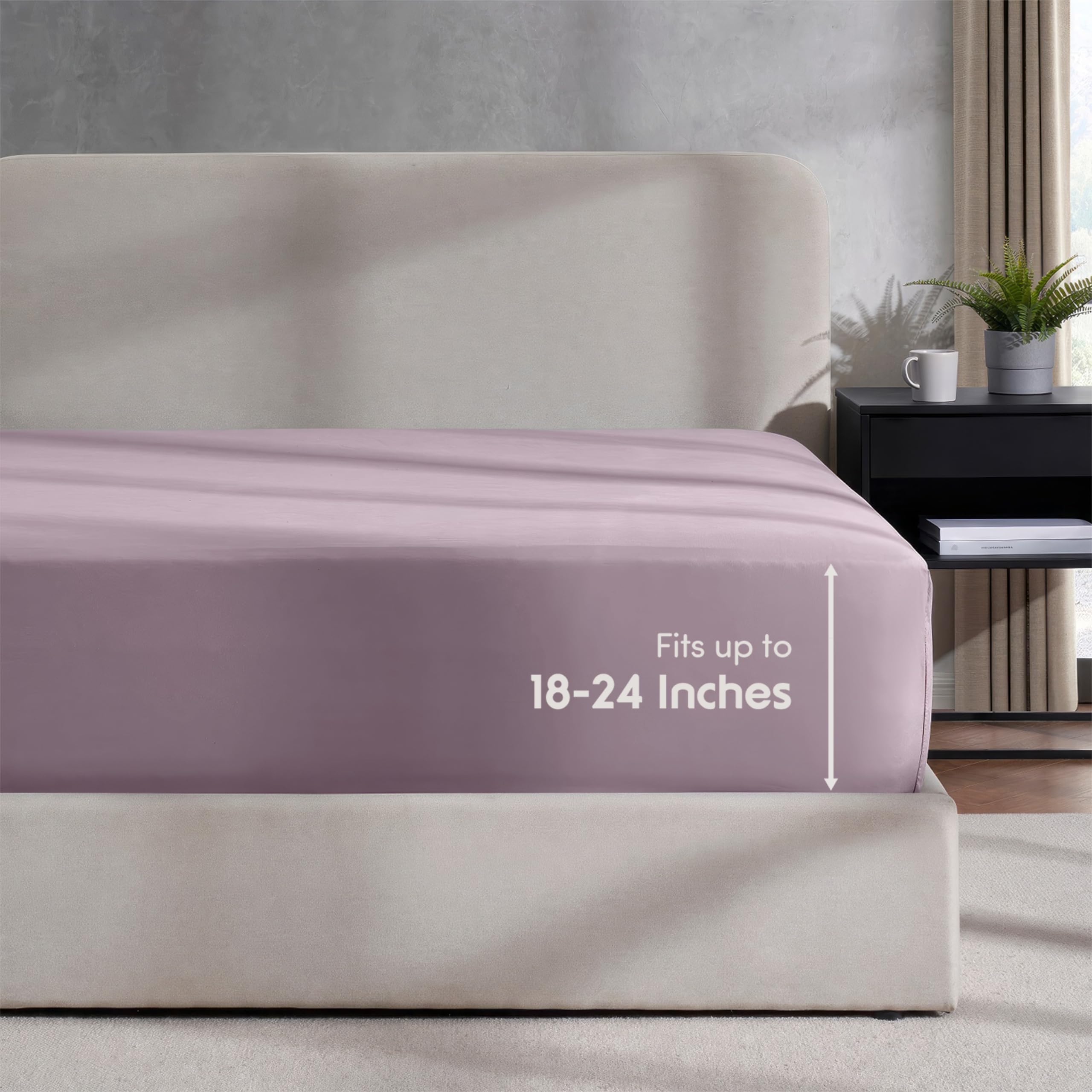 Nestl Grayish Purple Twin Xl Deep Pocket Fitted Sheet, 1800 Microfiber, Ultra Soft, Fits Up To 24 Inch Mattress