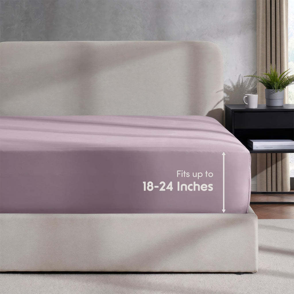 Nestl Grayish Purple California King Fitted Sheet, Extra Deep Pocket Cal King Fitted Sheet Only, 1800 Microfiber Fitted Bed Sheet, Ultra Soft Fitted Sheet California King Fits Up To 24 Inch Mattress