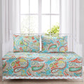 Cozy Line 4 Piece Daybed Cover Set - Mirage Paisley Turquoise Blue Coral Floral Leaf Reversible All Season Luxury Bedding With B