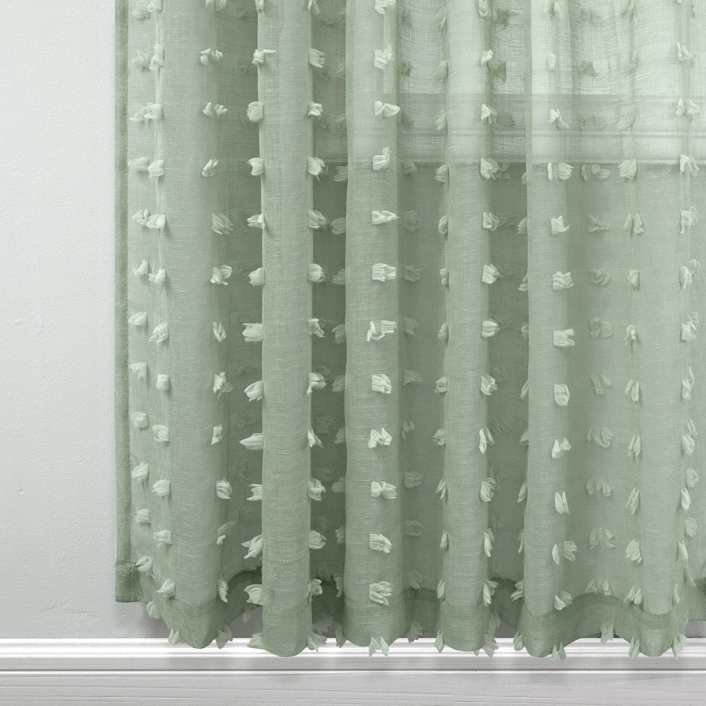 Koufall Sage Green Sheer Drapes Curtains 102 Inches Long For Living Room With Pom Pom Designer Patterned Curtains For Bedroom Window Set Of 2 Pieces,52X102 Inch Length