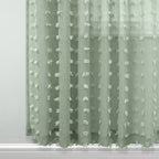 Koufall Sage Green Sheer Drapes Curtains 102 Inches Long For Living Room With Pom Pom Designer Patterned Curtains For Bedroom Window Set Of 2 Pieces,52X102 Inch Length