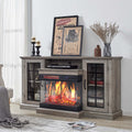 AMERLIFE 3-Sided Glass Fireplace TV Stand for TVs up to 65'' with 12 Color, Media Entertainment Center Console Table with Doors 