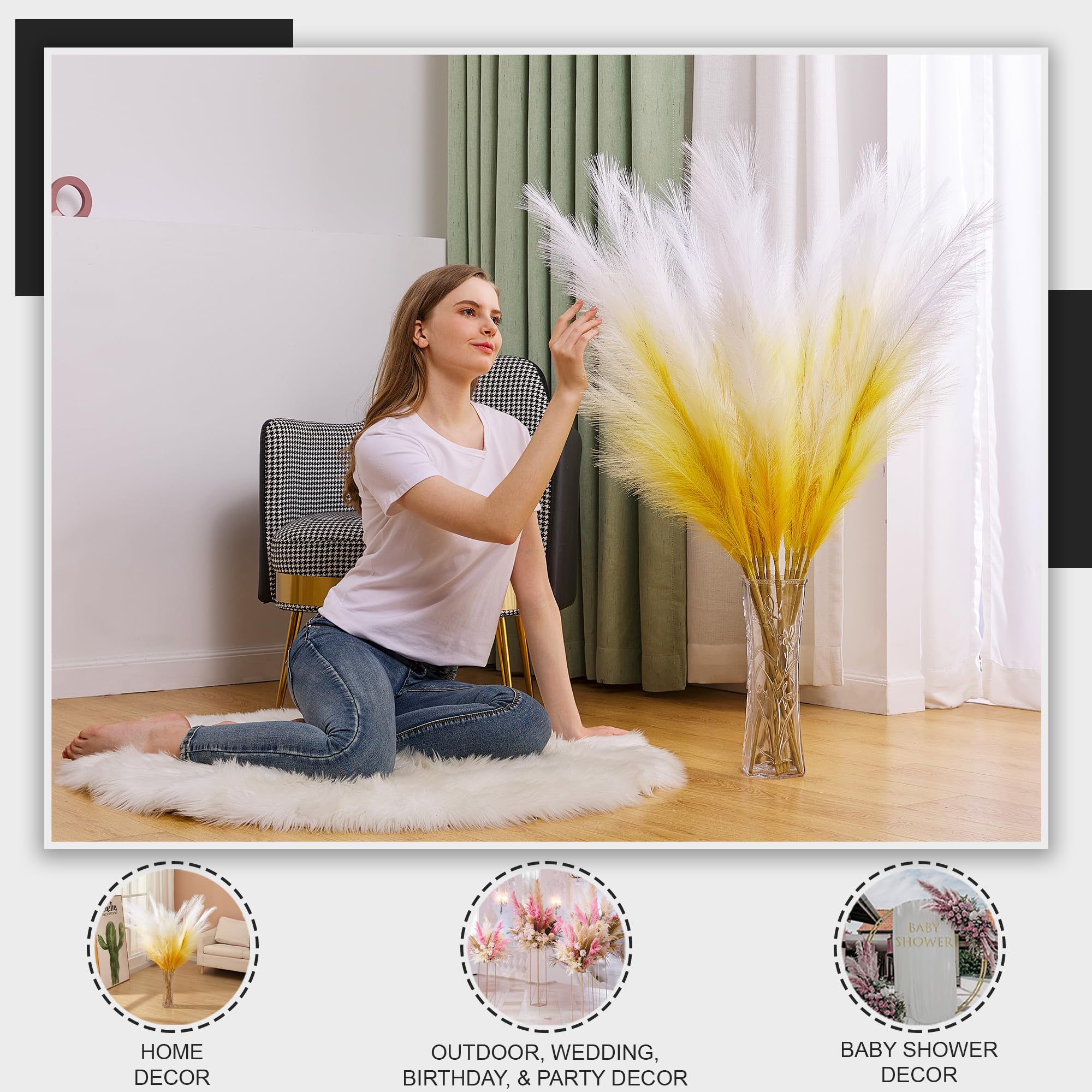 Aurora Prime 7 Pcs/45 Inches Artificial Tall Pampas Grass For Floor Vase - Long Fake Pampas Grass Branches For Office And Home D
