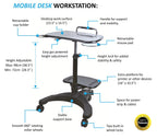 Aidata Ergonomic Sit-Stand Mobile Laptop Cart Work Station with Printer Shelf, Black, LPD009P