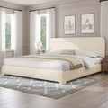 Boucle Upholstered Bed Frame King Size/Soft Rounded Corners Headboard/Low Profile Bed Frame/No Box Spring Needed/Cream