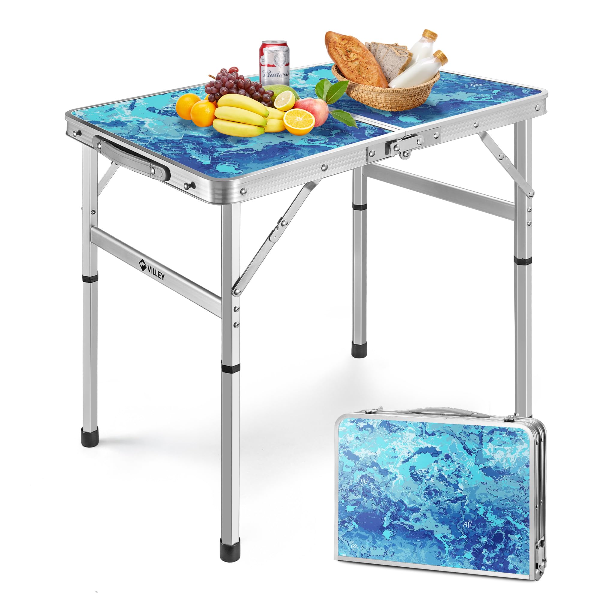 Villey Folding Camping Table 2Ft, Portable Small Picnic Table With Adjustable Height, Lightweight Aluminum Foldable Table With C
