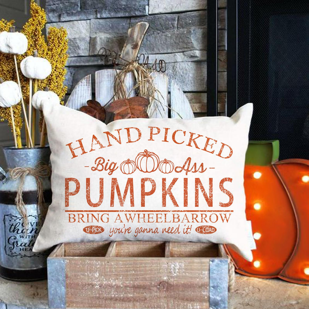 Fall Pillow Covers 12X20 Inch Hand Picked Pumpkin Lumbar Throw Pillow For Fall Farmhouse Decorations Fall Pillows Outdoor Decora