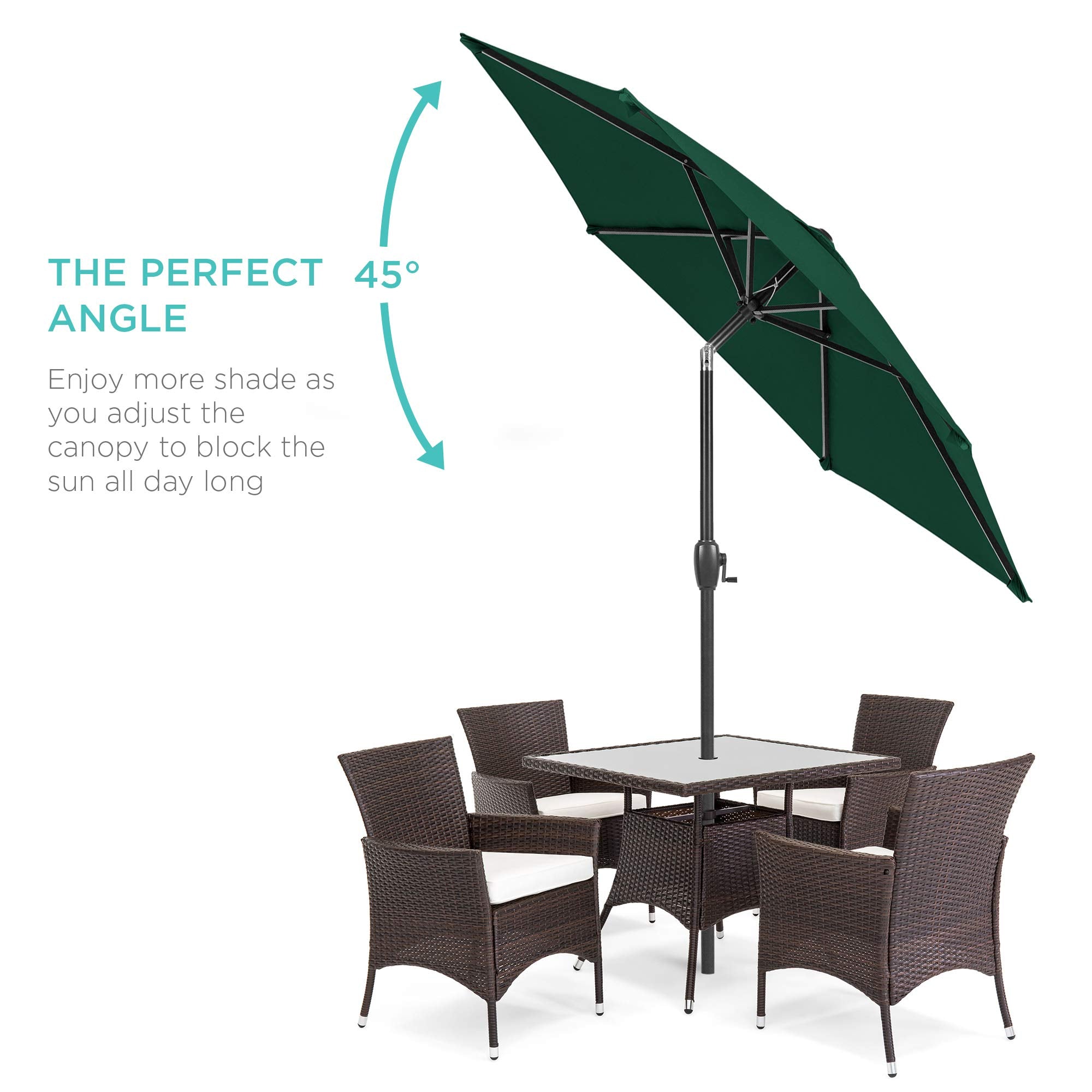 Best Choice Products 7.5Ft Heavy-Duty Round Outdoor Market Table Patio Umbrella W/Steel Pole, Push Button Tilt, Easy Crank Lift - Green