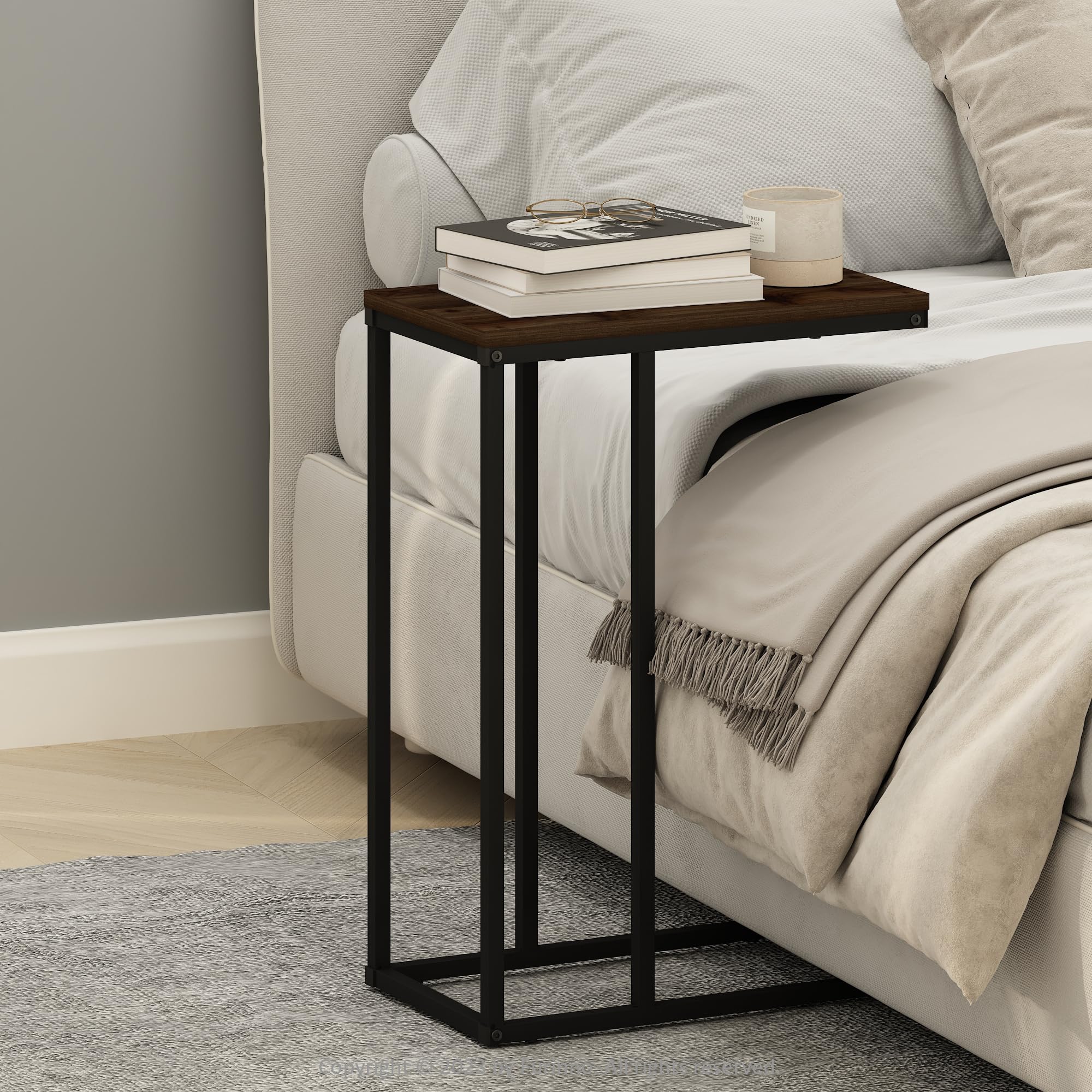 C-Shaped Side Table, End Table for Couch, Sofa & Bed with Metal Frame
