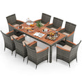 Oralner 9 Pieces Outdoor Dining Set, Patio Wicker Dining Table And Chairs Set With Acacia Wood Table Top, Seat Cushions, Rattan Dining Table Set For 8, Garden Yard Poolside Deck (Grey)