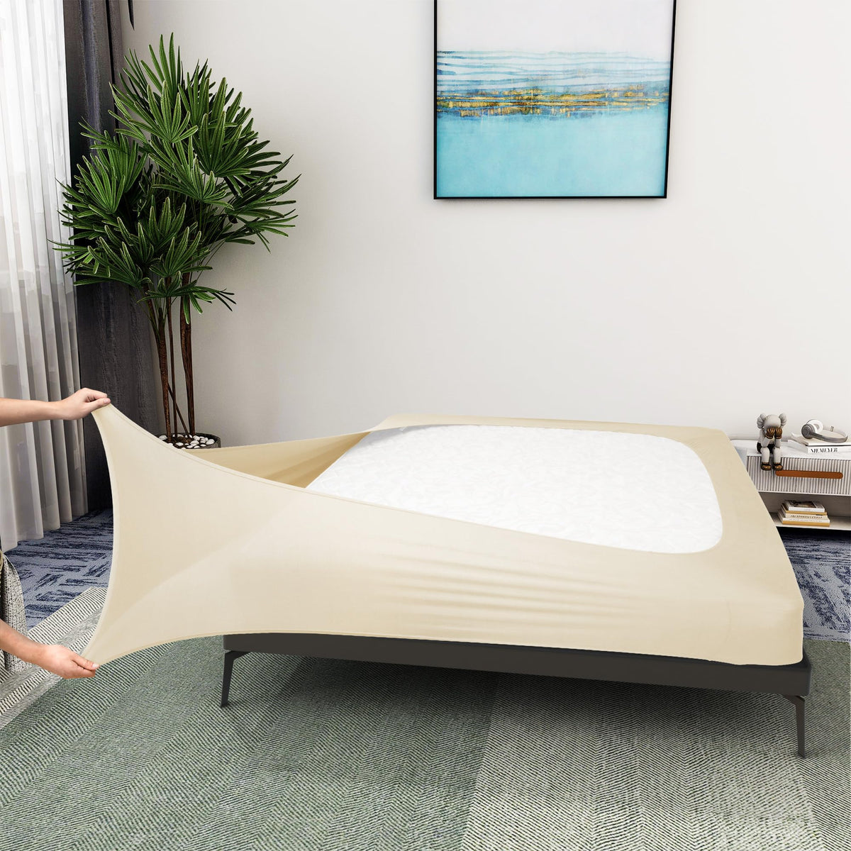 Box Spring Cover Twin Size - Jersey Knit & Stretchy Wrap Around 4 Sides Bed Skirt For Hotel & Home - Twin/Twin Xl, Beige