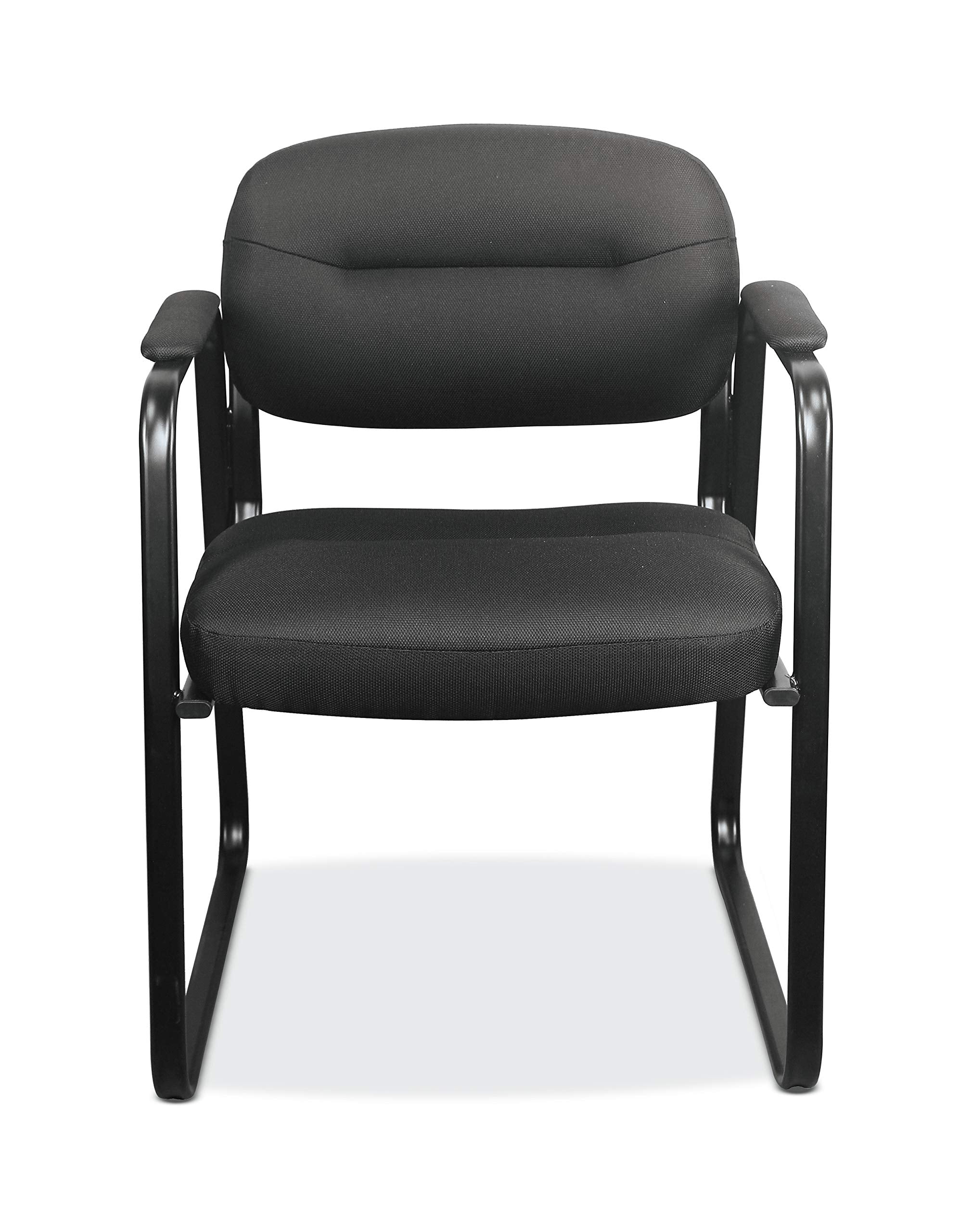 HON Sled Base Guest Leather Chair with Fixed Arms, Black (HVL653)