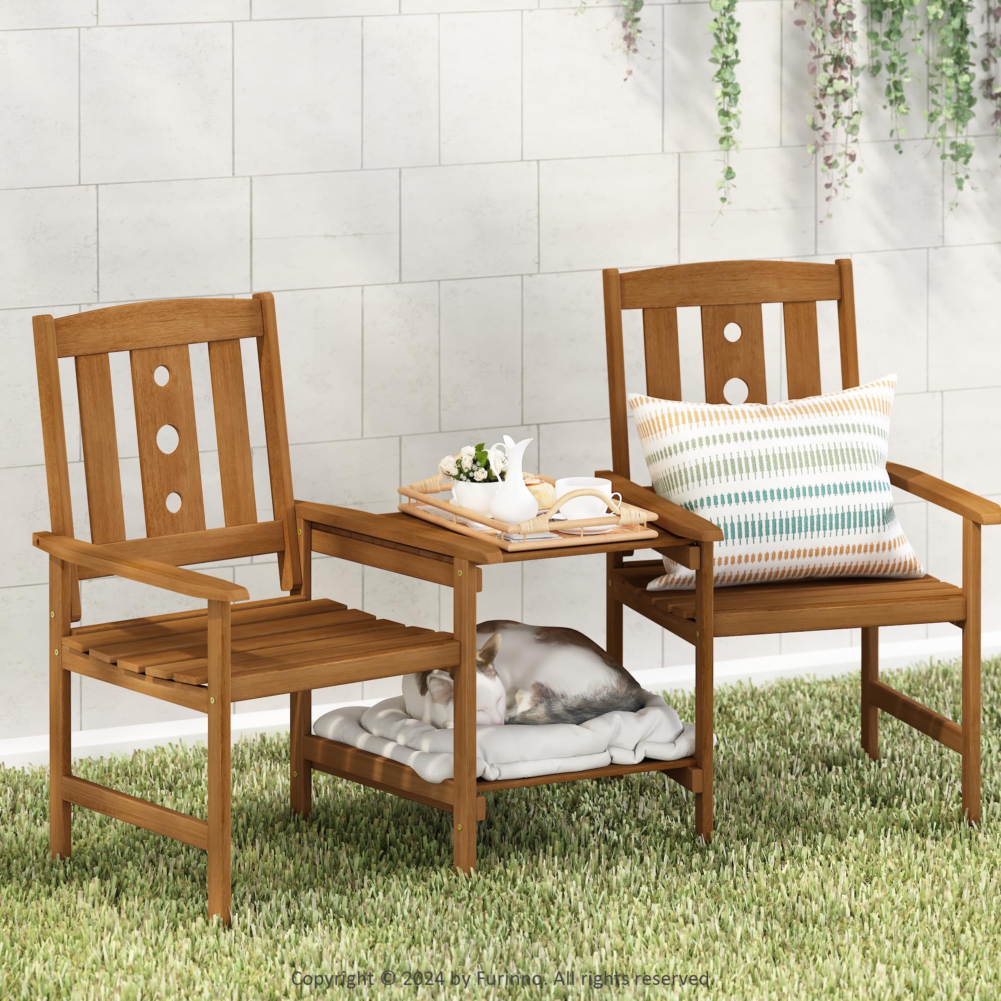 Dalam Hardwood Conversation Set with Attached Coffee Table and Umbrella Hole