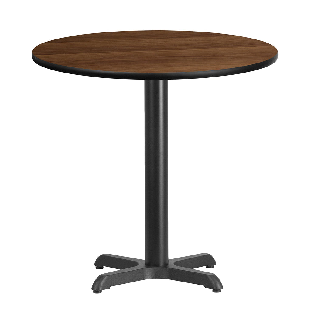 Flash Furniture Graniss 30'' Round Walnut Laminate Table Top with 22'' x 22'' Table Height Base