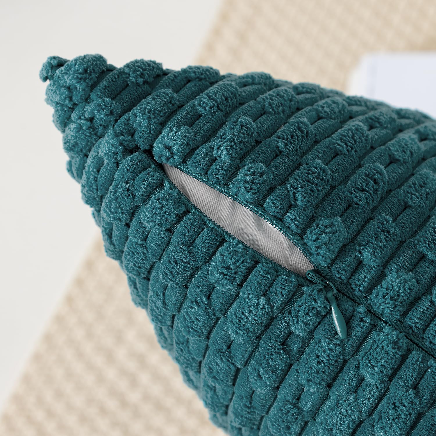 Kevin Textile Throw Pillow Covers Soft Corduroy Decorative Set Of 2 Boho Striped Pillow Covers Pillowcases Farmhouse Home Decor For Couch Bed Sofa Living Room 18X18 Inch Teal Blue