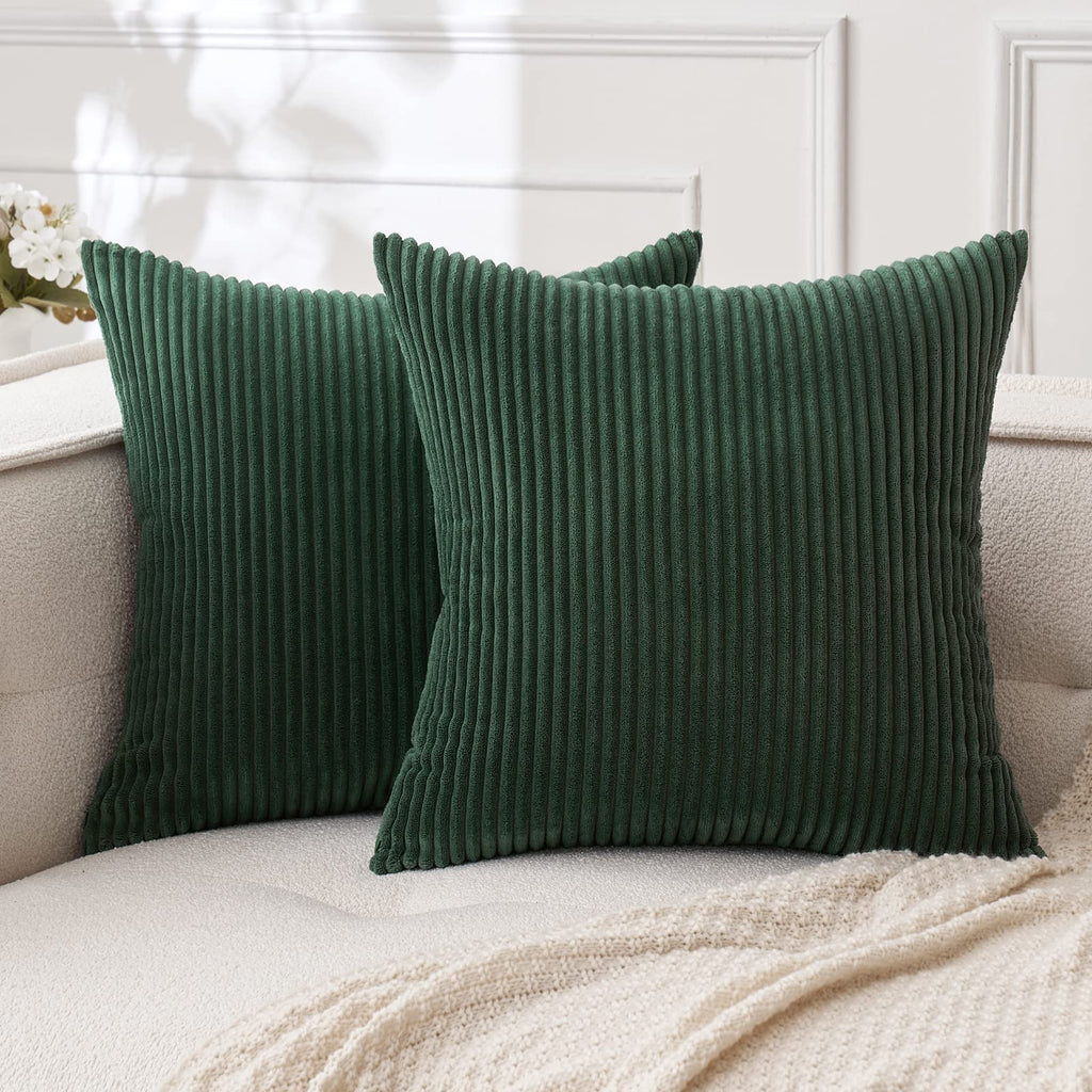 Miulee Pack Of 2 Army Green Corduroy Pillow Covers Soft Boho Striped Throw Pillow Covers Set Decorative Square Cushion Cases Pillowcases For Spring Sofa Bedroom Couch 18 X 18 Inch