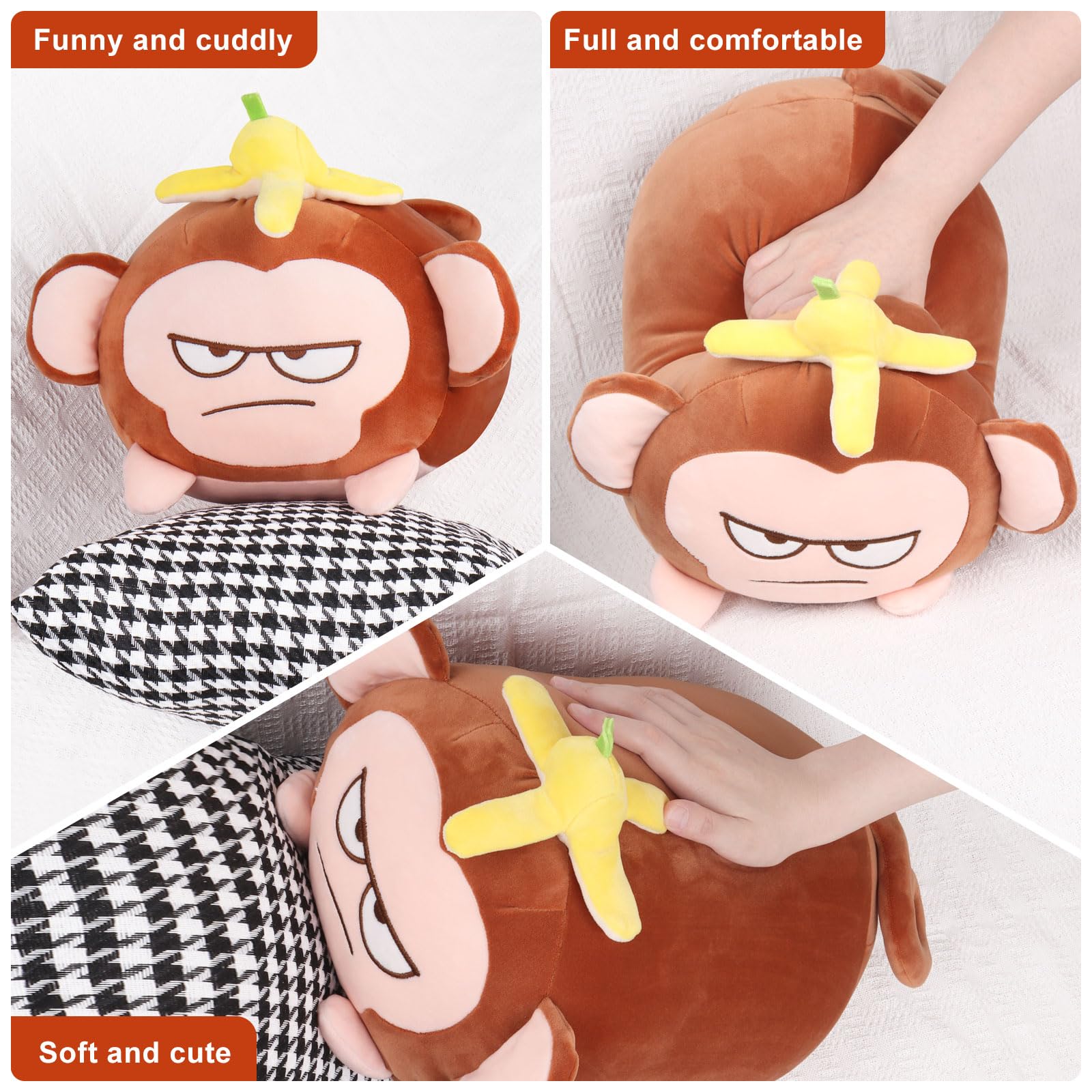Achwishap Banana Monkey Plush Pillow,Monkey Stuffed Animal Plushy Toy,Cute Plushie Banana Monkey Kawaii Pillow,Lovely Monkey Hug