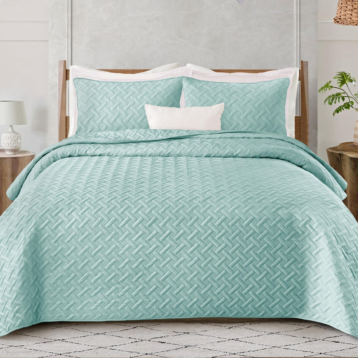 Exclusivo Mezcla Soft Quilt Set Twin Size, 2 Pieces Lightweight Quilts Aqua Bedspreads Coverlets Bedding Set For All Seasons, We