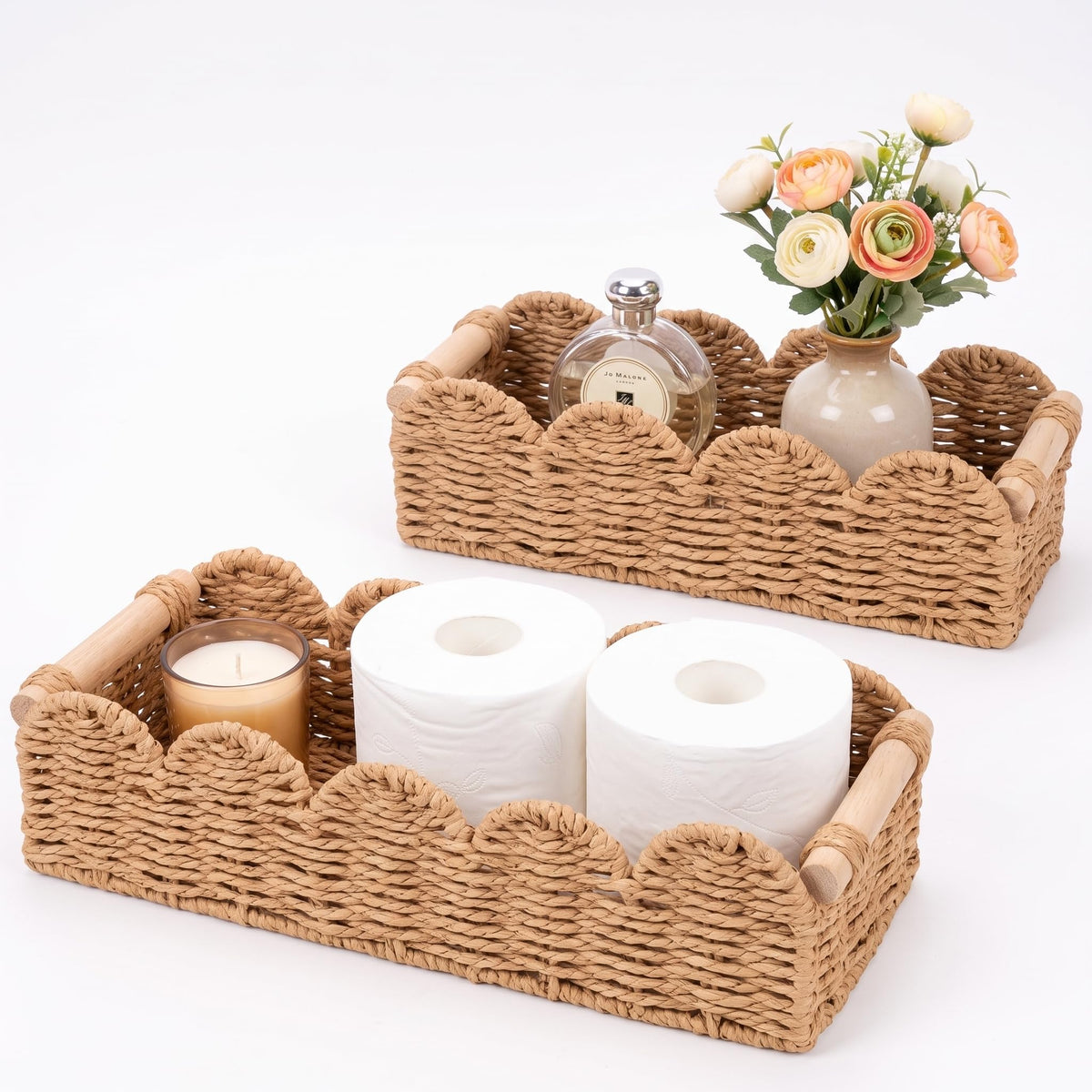 Bribay 2 Pack Toilet Paper Storage Basket with Wood Handles, Bathroom
