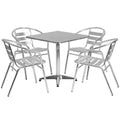 Flash Furniture Aluminum 5-Piece Patio Dining Set with Square Table and 4 Slat Back Chairs, Indoor/Outdoor Bistro Table and Chairs Set, Silver