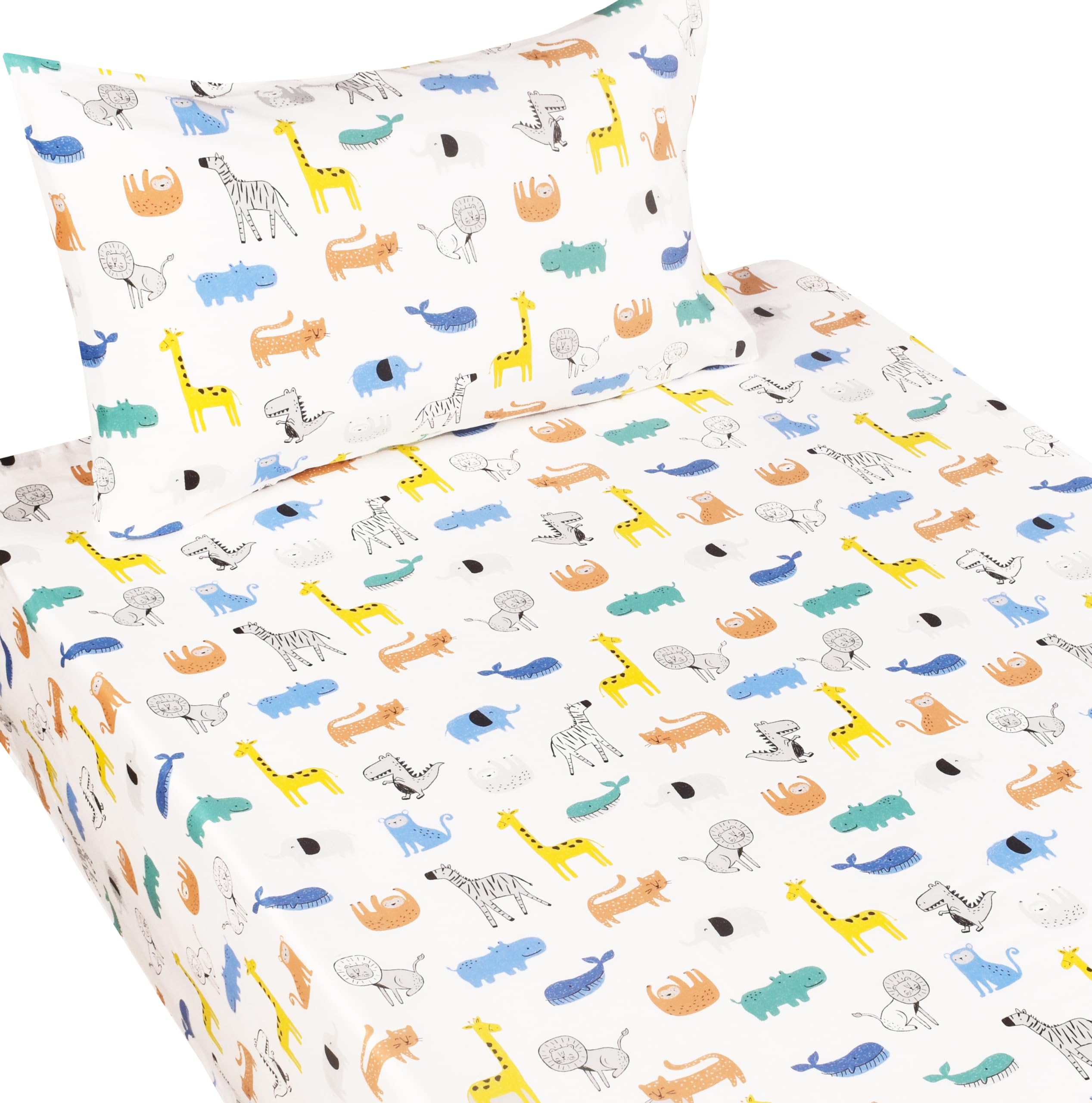 Scientific Sleep Jungle Animals Whale Zebra Monkey Tiger 100% Cotton 3 Pcs Twin Bed Sheet Set Kids Toddler Teen, Flat Sheet & Fi