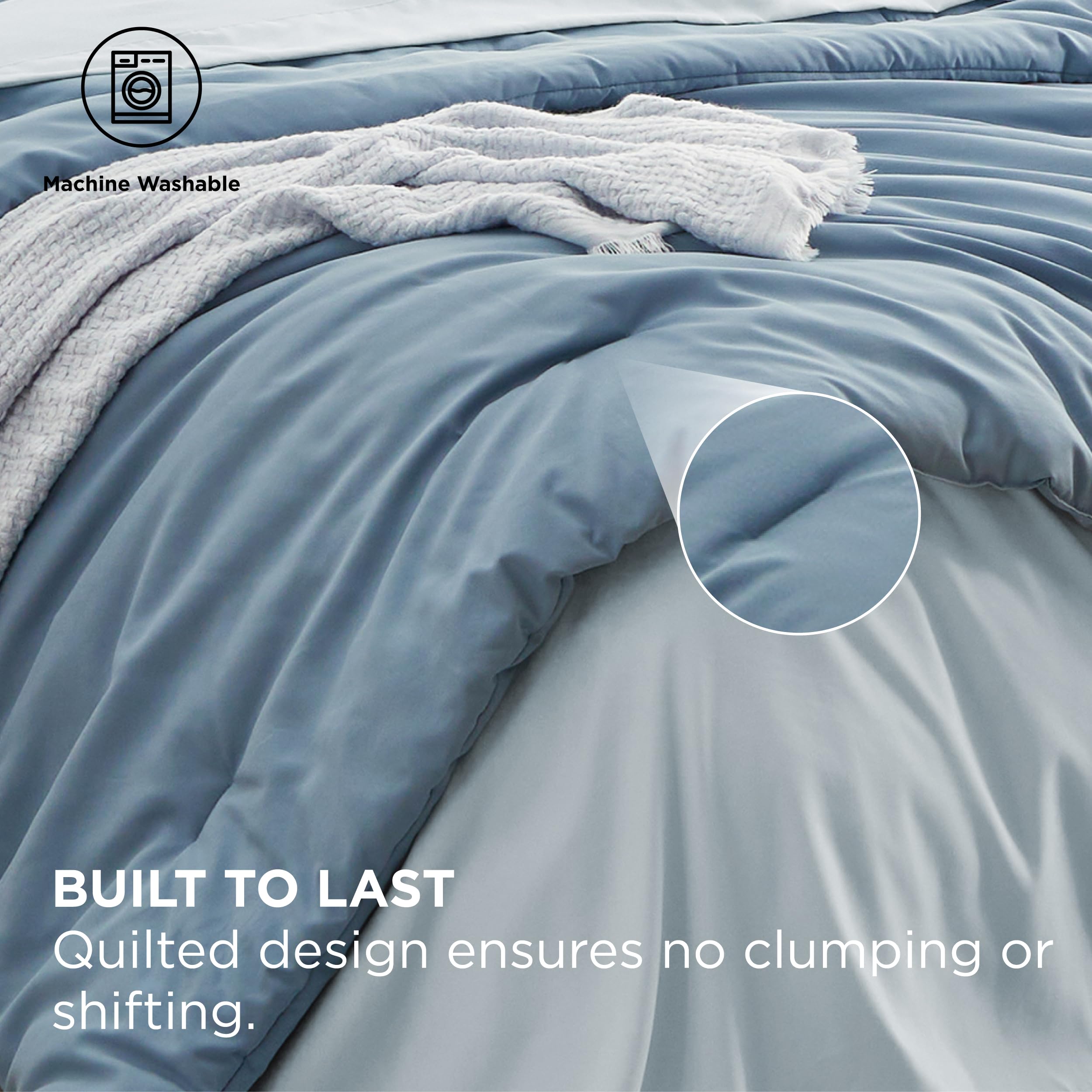 Bedsure Full Size Comforter Set - 7 Pieces Grayish Blue Full Bedding Set For All Seasons, Boho Contrasting Design Bed In A Bag With Comforter, Sheets, Pillowcases & Shams