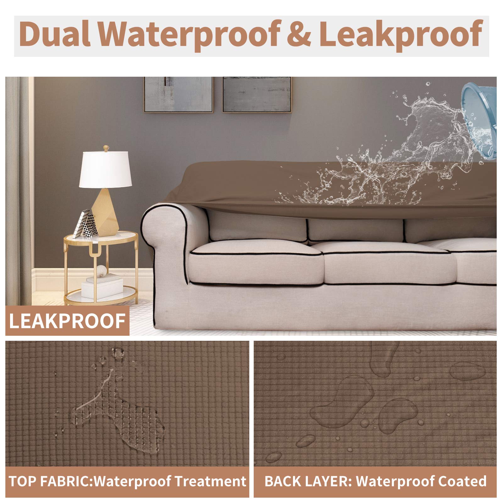 Easy-Going 100% Waterproof Chair Couch Cover, Dual Waterproof Sofa Cover, Stretch Jacquard Sofa Slipcover, Leakproof Furniture Protector For Kids, Pets, Dog And Cat (Chair, Brown)