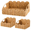 Lemonroad Scalloped Basket Set of 3, Handwoven Rattan Storage Baskets