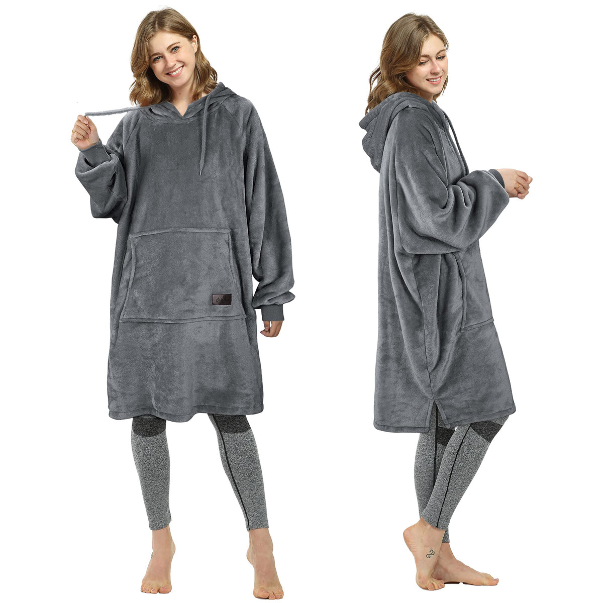 Catalonia Womens Plush Hoodie Sweatshirt Dress, Casual Snuggly Wearable Blanket Pullover Sweater With Kangaroo Pocket, Cozy And