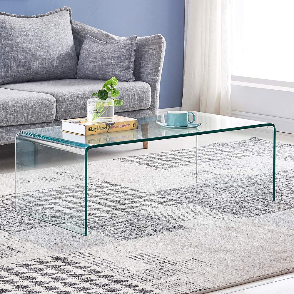 Glass Coffee Table, Modern Tempered Clear Coffee Tables Decor for Living Room, Easy to Clean and Safe Rounded Edges (Medium 39.3