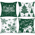 Lanpn White And Green 20X20 Christmas Pillow Covers Set Of 4, Decorative 20 Inch Winter Snowflake Throw Pillow Case Xmas Cushion
