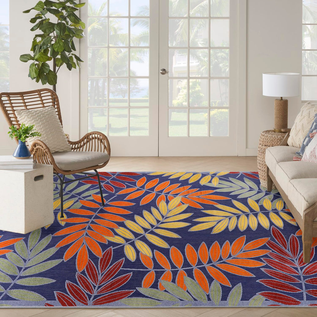 Nourison Aloha Indoor/Outdoor Navy Multicolor 7'10' X 10'6' Area Rug, Easy Cleaning, Non Shedding, Bed Room, Living Room, Dining Room, Backyard, Deck, Patio (8X11)