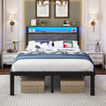 ChicZhiNest Twin Bed Frame with Charging Station, LED Lights, Heavy Duty Metal Slats, Headboard with Upholstered Back and Storag