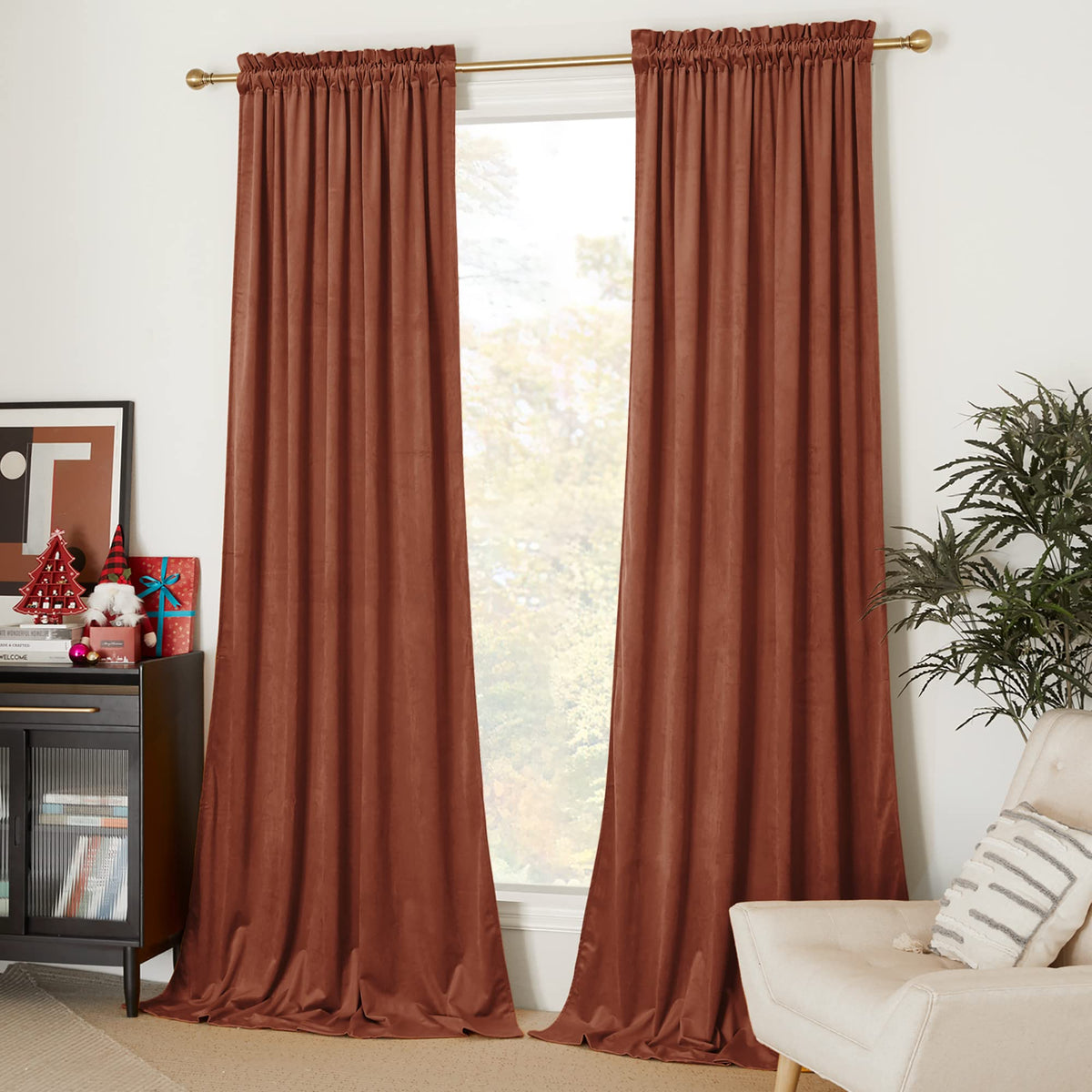 Nicetown Christmas Rust Red Blackout Curtains For Girls Bedroom (2 Panels, 52' Wide X 96' Long), Thermal Insulated Noise Reduc