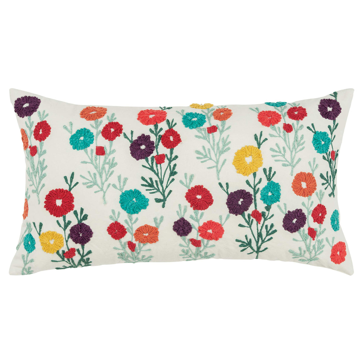 Rizzy Home Floral 14&quot; x 26&quot; Down Filled Pillow with Cotton Cover-Multi