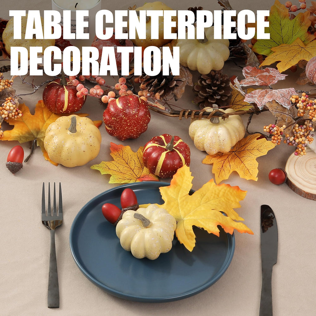 Artgar Pumpkin Decor Set, 23 Pcs Fall Harvest Decorations Including Mini Pumpkins, Acorns, Pinecones, Berries, Maple Leaves For