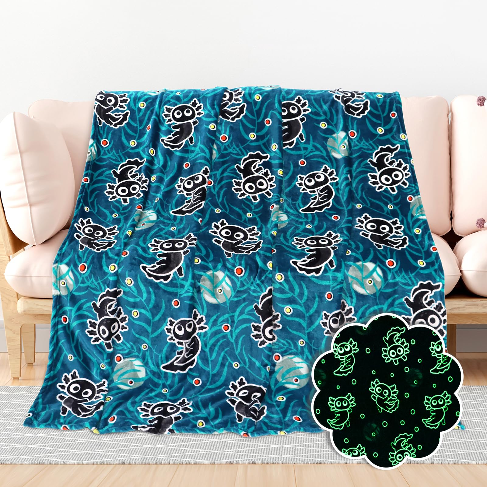 Bororo Black Axolotl Gifts Glow In The Dark Blanket Cute Axolotl Blanket For Boys Girls