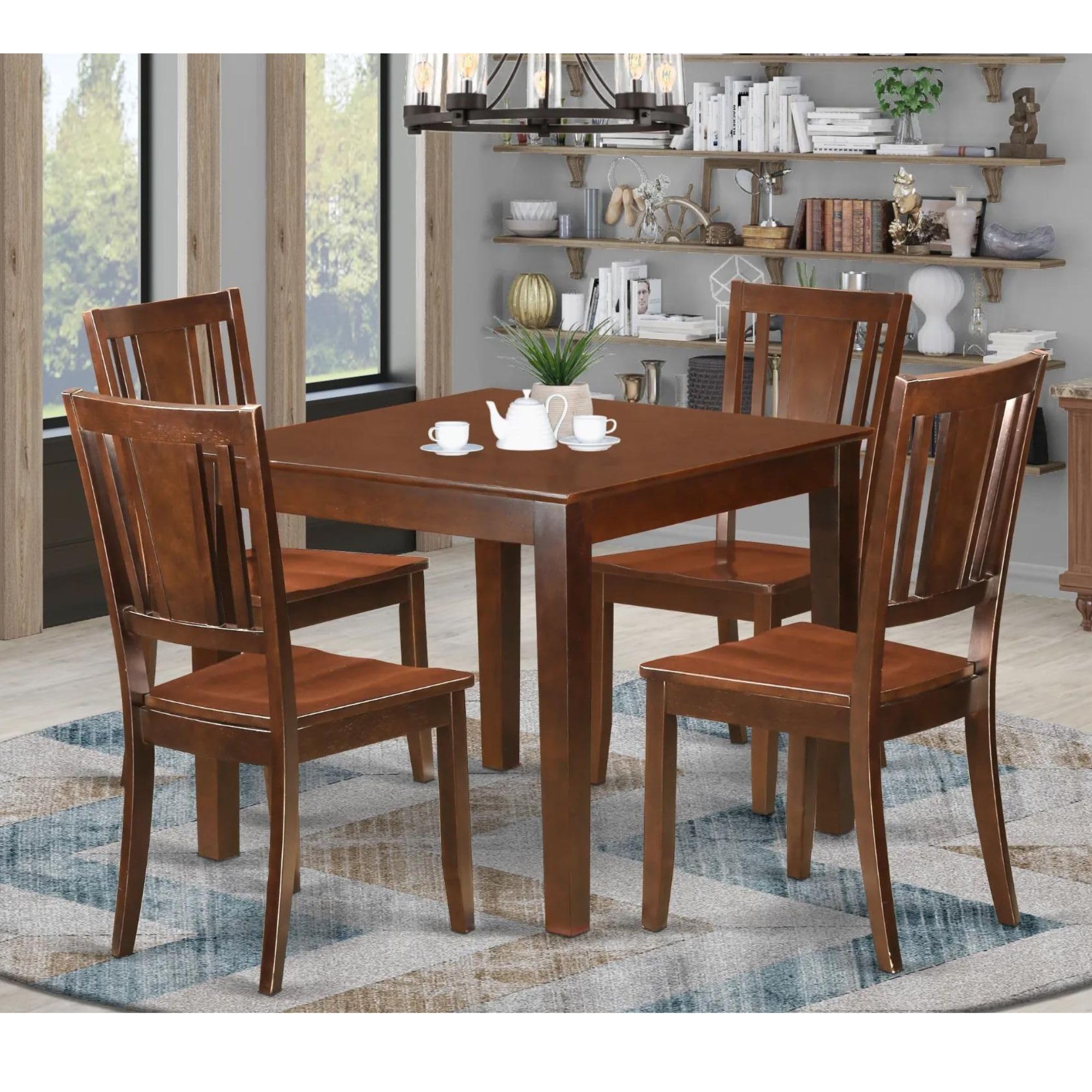 East West Furniture OXDU5-MAH-W 5 Piece Dining Table Set for 4 Includes a Square Kitchen Table and 4 Kitchen Dining Chairs, 36x36 Inch, Mahogany