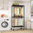 Futassi P3 Mini Rolling Clothes Rack, Clothing Racks For Hanging Clothes, Heavy Duty Garment Rack With Wheels, Freestanding Port