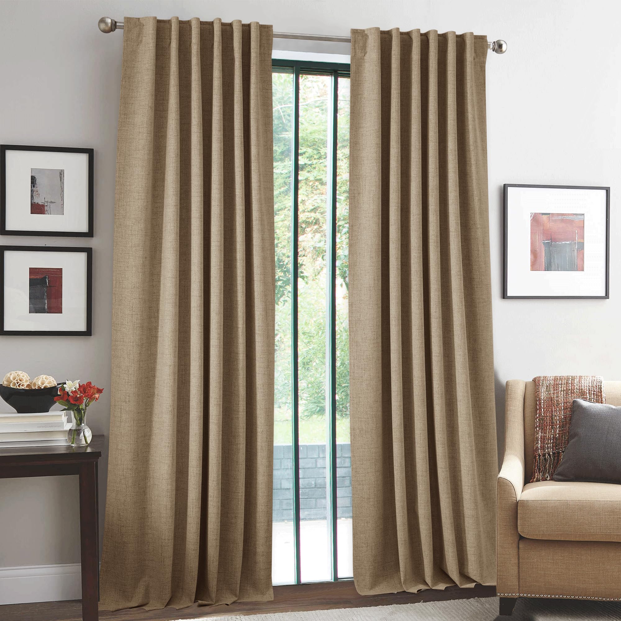 Ryb Home Linen Textured 100% Blackout Curtains For Bedroom, Insulating Energy Saving Window Curtains For Living Room Dining Pati