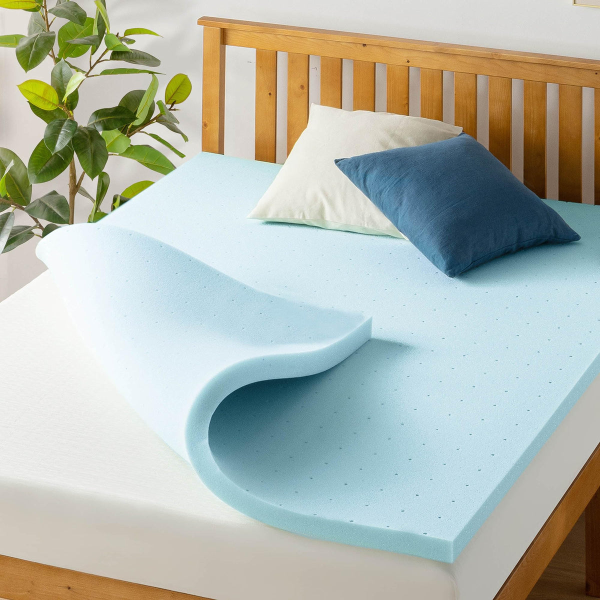 Best Price Mattress 1.5 Inch Ventilated Memory Foam Mattress Topper, Cooling Gel Infusion, Certipur-Us Certified, King, Blue