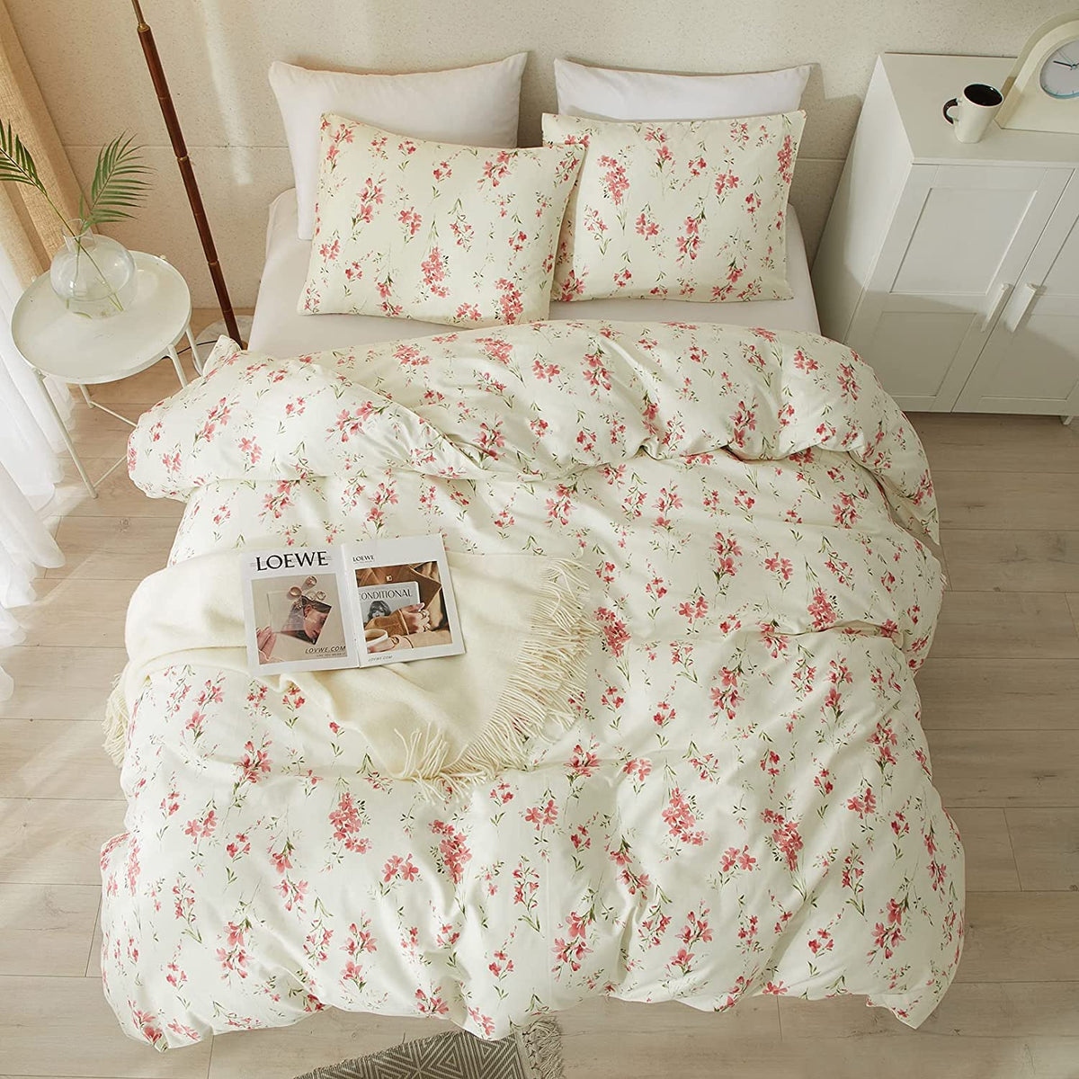 Motntd Floral Duvet Cover Twin Soft Cotton Bedding Set Twin Aesthetic Shabby Chic Girls Flower Pattern Duvet Cover Set 3 Piece B