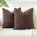 Otostar Pack Of 2 Throw Pillow Covers 18 X 18 Inch Soft Corduroy Decorative Square Solid Striped Cushion Case Couch Farmhouse Home Boho Decor Throw Pillows For Sofa Bed Living Room (Dark Brown)