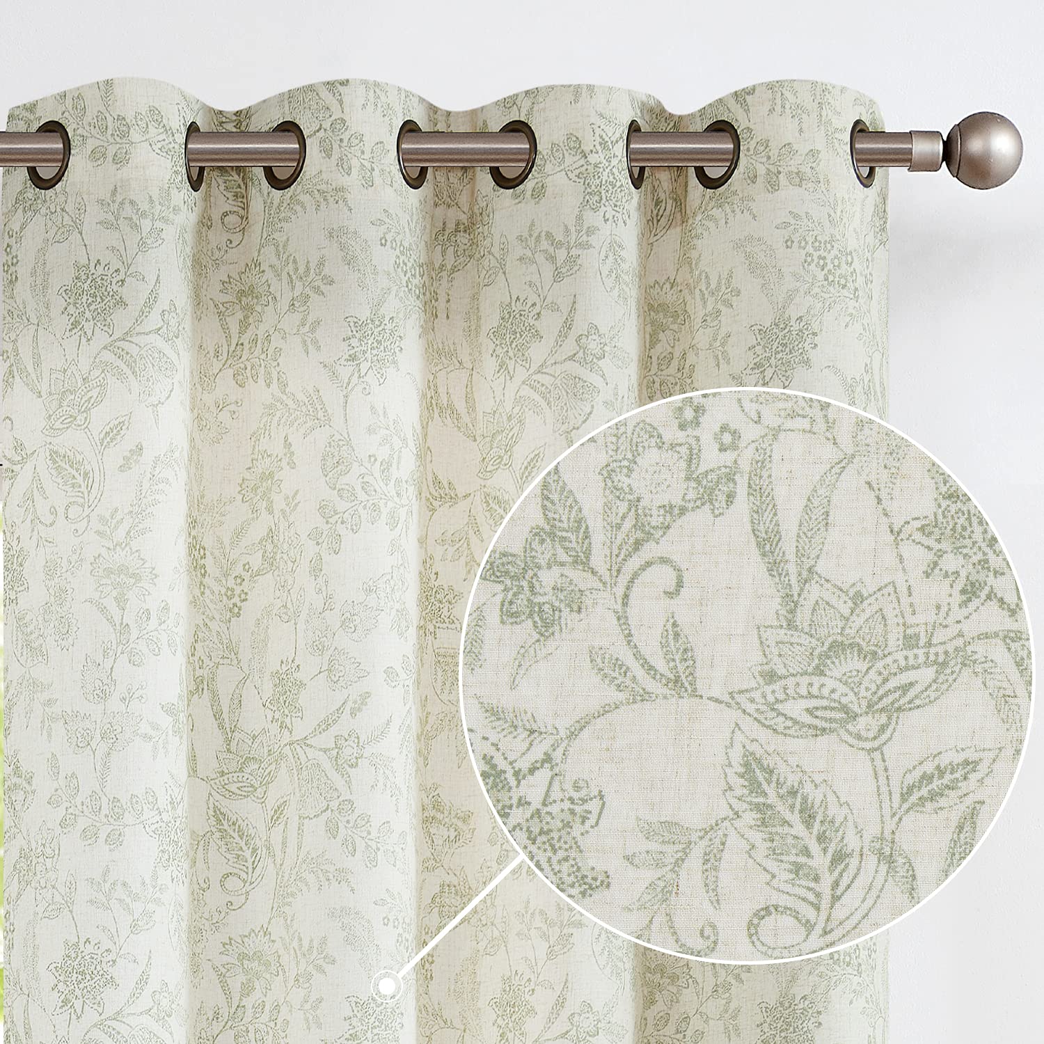 Lazzzy Linen Farmhouse Curtains for Living Room 108 Inch Length Floral Print Window Curtains Semi Sheer Drapes for Bedroom Count