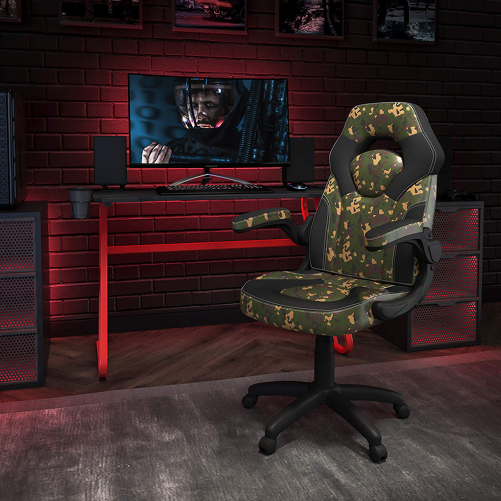 Flash Furniture Red Gaming Desk And Camouflage/Black Racing Chair Set With Cup Holder And Headphone Hook